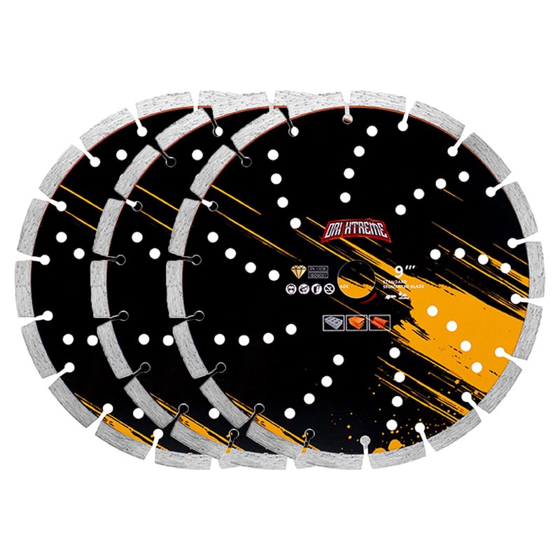 ORIXTREME 9 Inch Diamond Blade 3Pcs, Segmented General Purpose Blade Dry/Wet Cutting Concrete, Masonry, Brick, Block,7/8" Arbor - Image 1